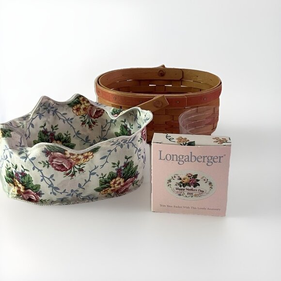 Longaberger 1999 Mothers Day Tea for Two Basket with Liner Protector Tie-On - Picture 4 of 16